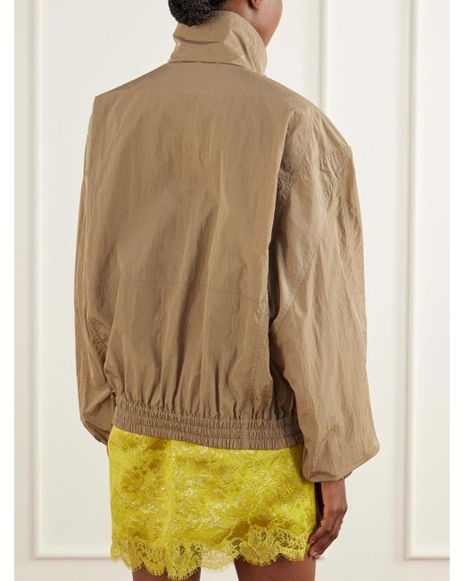 Saint Laurent Brown Logo-Embroidered Cropped Shell Jacket