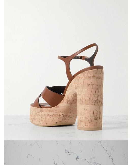 Saint Laurent Brown Bianca Leather Platform Sandals