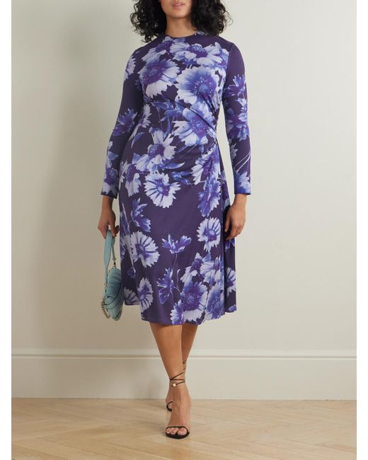 Robe Midi En Jersey Stretch À Fronces Et À Imprimé Fleuri Troubridge Erdem en coloris Purple