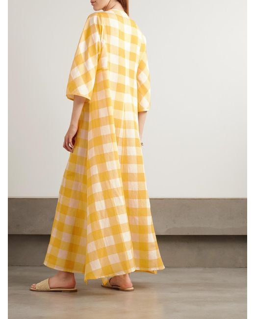 Thierry Colson Yellow Rachel Maxikleid Aus Einer Leinen-Baumwollmischung Mit Gingham-Karo