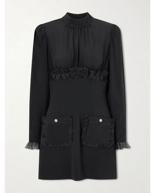 Alessandra Rich Black Ruffled Silk-Organza And Cady Mini Dress