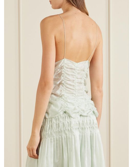 Khaite White Inara Ruched Lyocell And Silk-Blend Tank