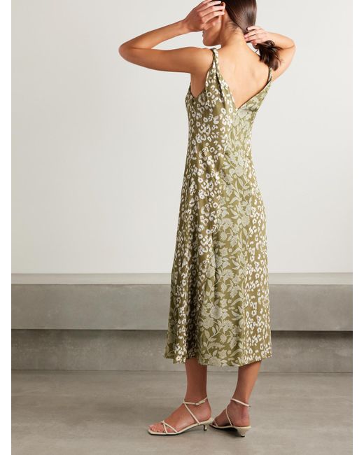La Ligne Green Joelle Printed Silk-Charmeuse Midi Dress