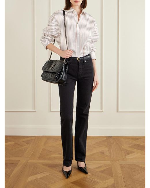 Saint Laurent Black Niki Medium Crinkled Glossed-Leather Shoulder Bag