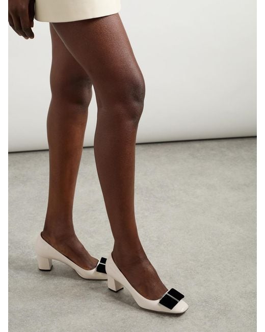 Tom Ford Natural Audrey Embellished Velvet-Trimmed Patent-Leather Pumps