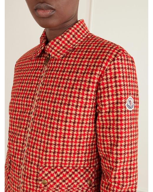 Moncler Red Lanset Logo-Appliquéd Checked Cotton Down Jacket
