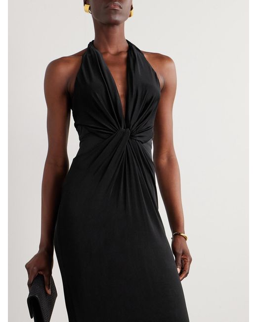 Tom Ford Black Twist-Front Chiffon-Trimmed Jersey Gown