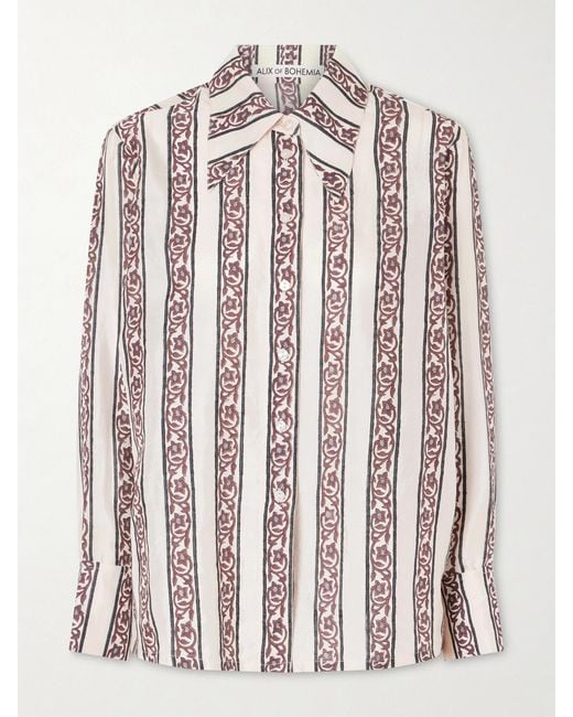Alix Of Bohemia Red Dana Printed Silk-Satin Shirt