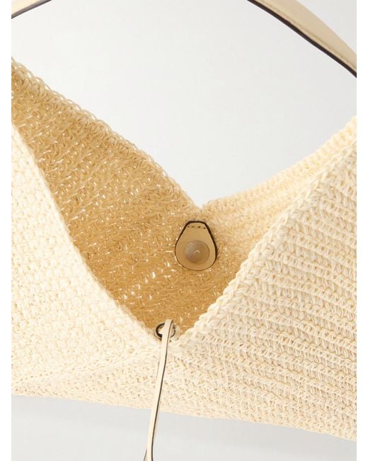 Hunting Season Natural Origami Small Leather-Trimmed Raffia Tote