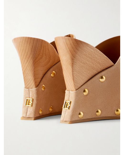 Balmain Natural Suede Wedge Clogs