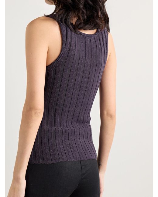 Acne Purple Distressed Ribbed Organic Cotton-Blend Tank
