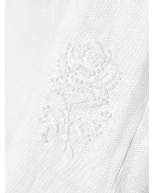 Sir White Alessandra Gathered Embroidered Linen Mini Dress
