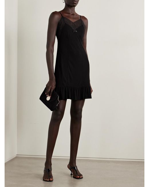Acne Black Embroidered Tulle-Trimmed Crepe Mini Dress