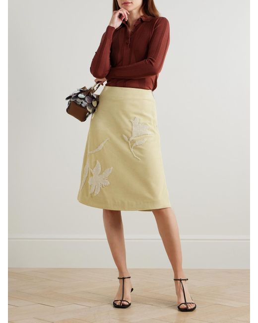16Arlington Yellow Dafne Embellished Suede Midi Skirt