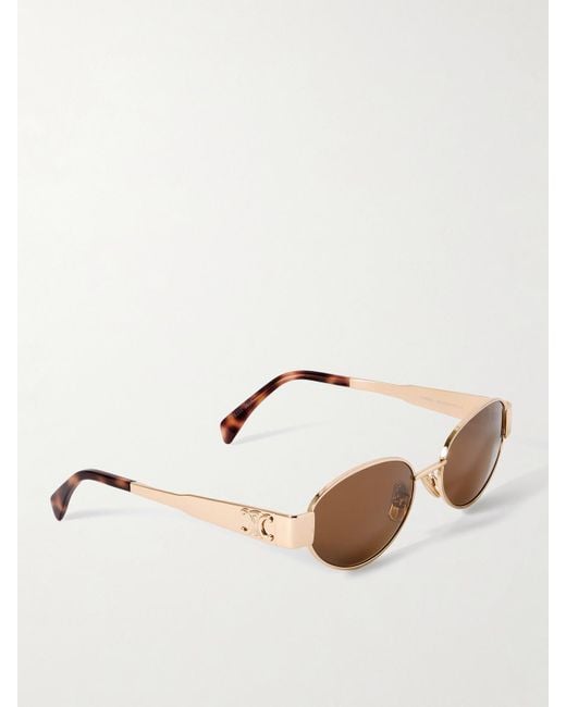 Céline Natural Oval-Frame Rose-Tone And Tortoiseshell Acetate Sunglasses