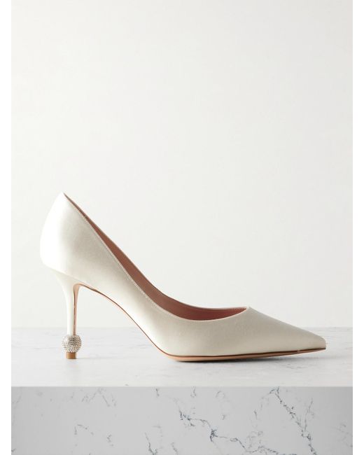Roger Vivier White Marlene 85 Crystal-Embellished Satin Pumps