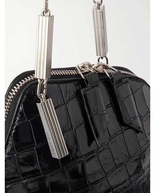 The Attico Black La Scala Asymmetric Croc-Effect Leather Clutch