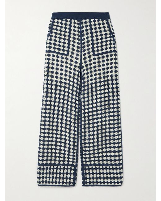 Farm Rio Blue Hose Mit Weitem Bein Aus Einer Häkelmaterial Aus Einer Baumwollmischung