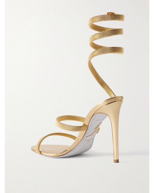 Rene Caovilla Metallic Trigold Cleo Sandalen Aus Leder Mit Goldfarbenen Details