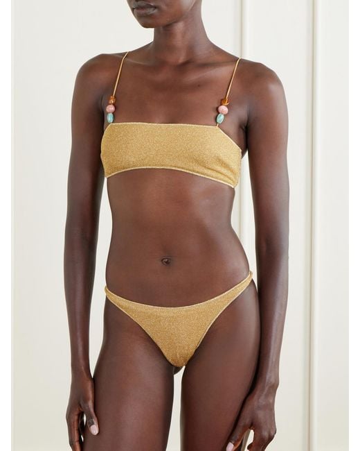Oseree White Lumiere Bead-Embellished Metallic Bikini