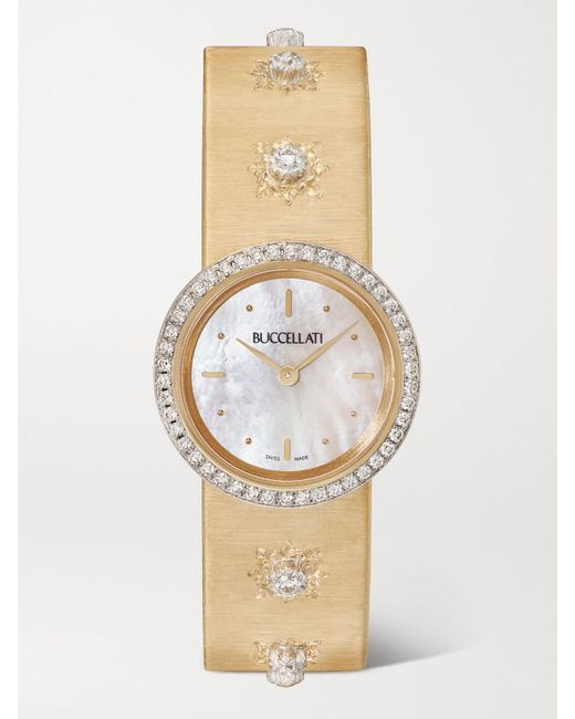 Buccellati White Macri 24 Mm Uhr Aus 18 Karat Mit Perlmutt Und Diamanten