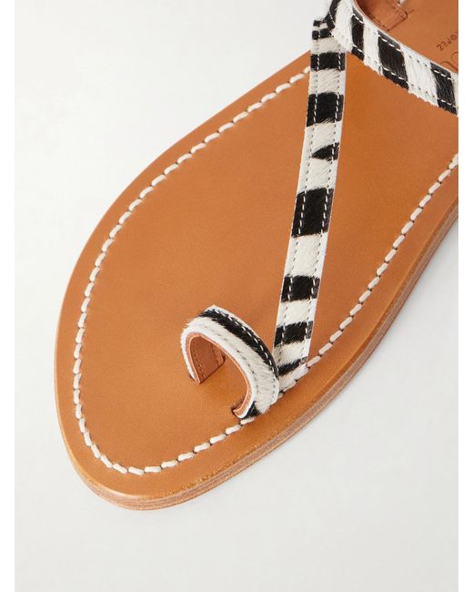 K. Jacques Brown Actium Zebra-Print Calf Hair Sandals