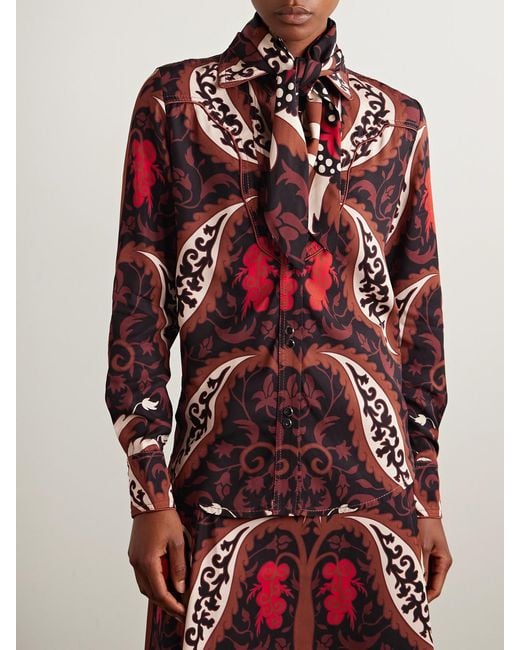 Johanna Ortiz Red Hacia Puerto Tie-Neck Printed Recycled-Twill Shirt
