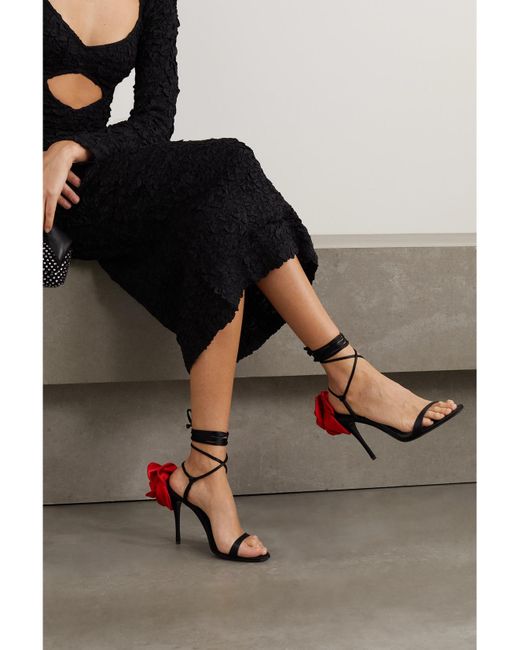 Magda Butrym Black Appliquéd Lace-Up Satin Sandals