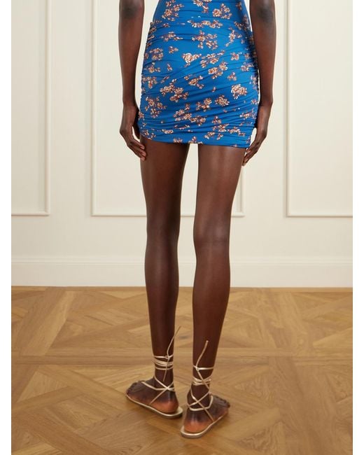 Magda Butrym Blue Ruched Printed Stretch-Jersey Mini Skirt