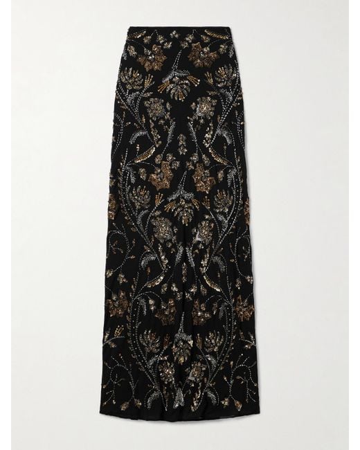 Veronica Beard Black Medina Embellished Crepe Maxi Skirt