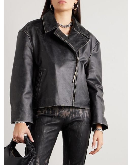 Acne Black Leather Jacket With A 'Vintage' Effect