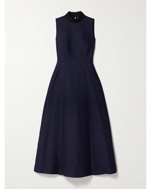 Adam Lippes Blue Eloise Embroidered Wool And Silk-Blend Maxi Dress