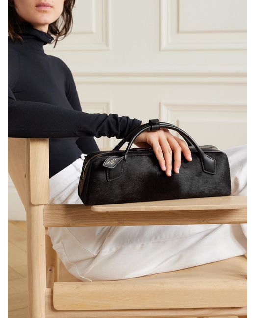 Alaïa Black Le Teckel Leather-Trimmed Calf Hair Clutch