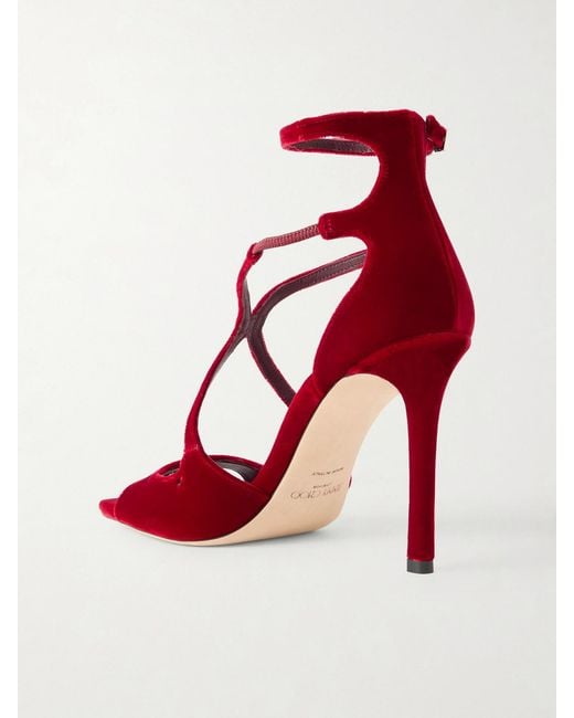 Jimmy Choo Red Azia 95 Velvet Sandals