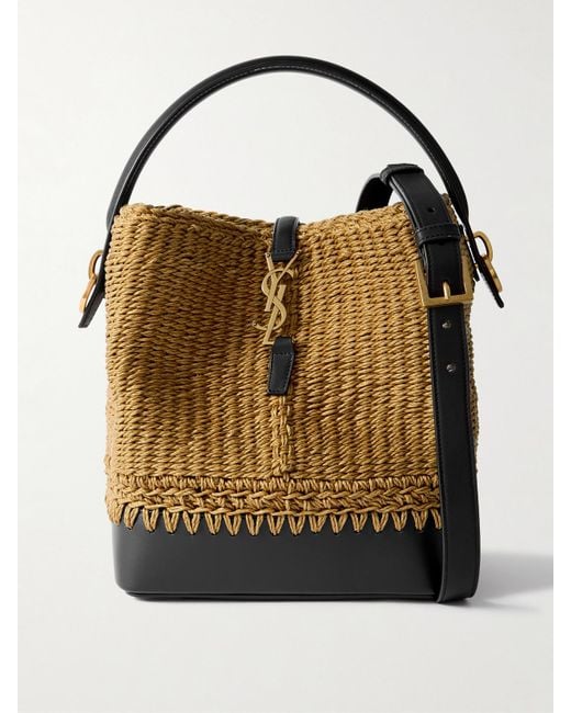 Saint Laurent Brown Le 37 Bucket Schultertasche Aus Raffiabast Mit Lederbesätzen