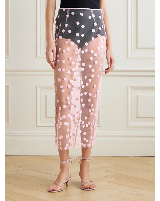 CECILIE BAHNSEN Pink Gus Embellished Tulle Midi Skirt