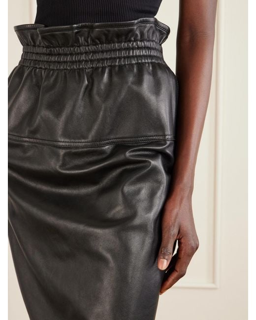 Saint Laurent Black Leather Midi Skirt