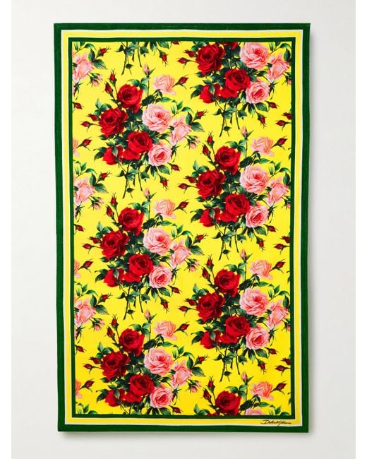 Dolce & Gabbana Yellow Floral-Print Cotton-Terry Towel