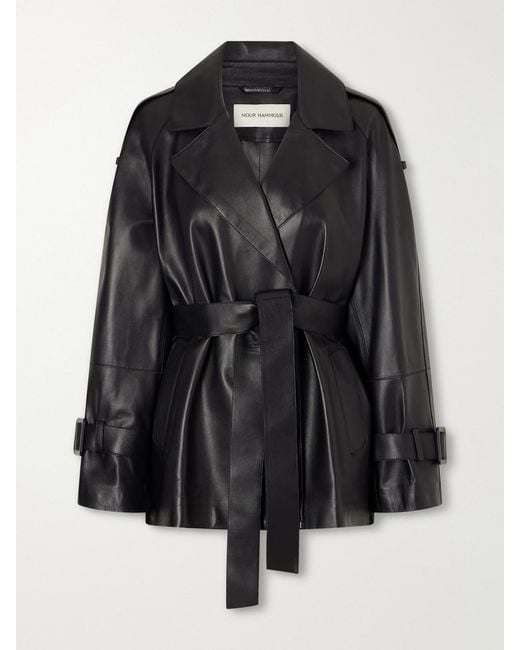 Nour Hammour Black Nera Belted Leather Jacket