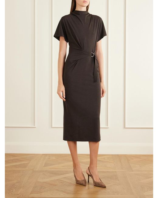 Brunello Cucinelli Black Wrapped Jersey Midi Dress