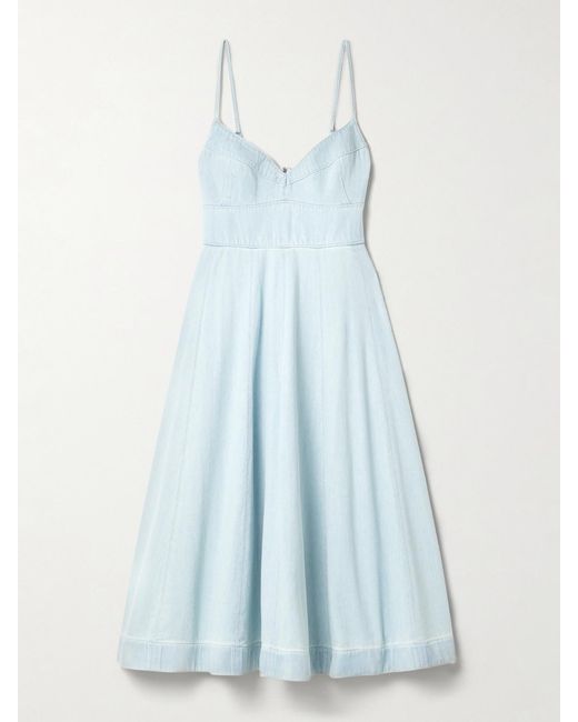Zimmermann Blue Acacia Paneled Denim Midi Dress