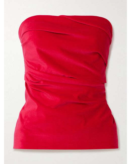 TOVE Red Izel Stretch-Cotton And Modal-Blend Velvet Bandeau Top