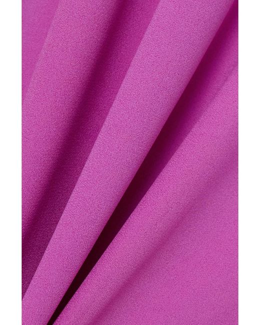 Oscar de la Renta Pink Bow-Embellished Cold-Shoulder Crepe De Chine Gown