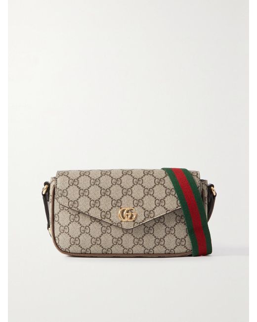 Gucci Gray Ophidia Leather-Trimmed Printed Coated-Canvas Shoulder Bag