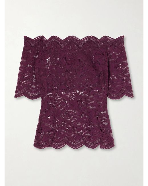 Rabanne Purple Off-The-Shoulder Lace Blouse