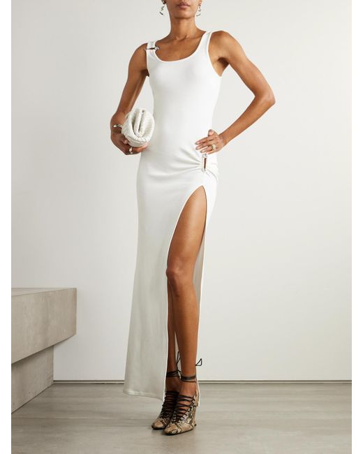 Versace White Maxikleid Aus Geripptem Jersey Aus Einer Baumwollmischung Mit Cut-Outs Und Verzierungen