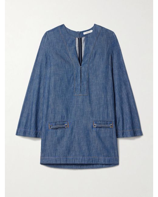 Zimmermann Blue Wylie Minikleid Aus Denim Mit Geflochtenen Details