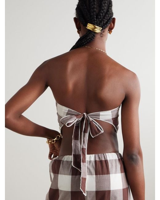 Posse Brown Callie Cropped Gingham Cotton-Voile Top