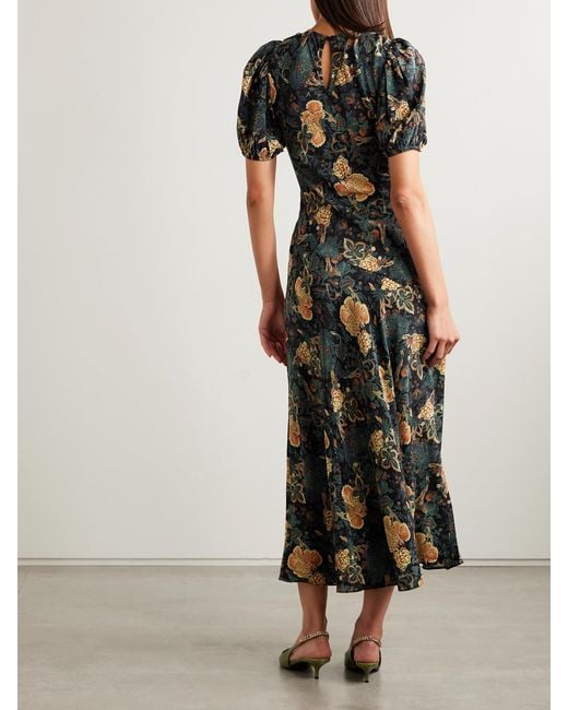 Ulla Johnson Black Ines Floral-Print Silk Crepe De Chine Midi Dress
