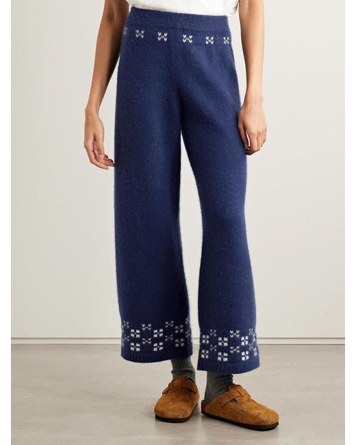 Calle Del Mar Blue Winter Fair Isle Cashmere Wide-Leg Pants